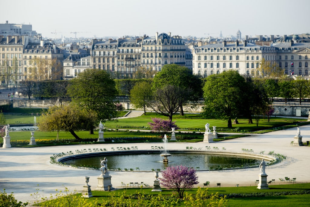 Springtime views of Tuileries in Paris, France.